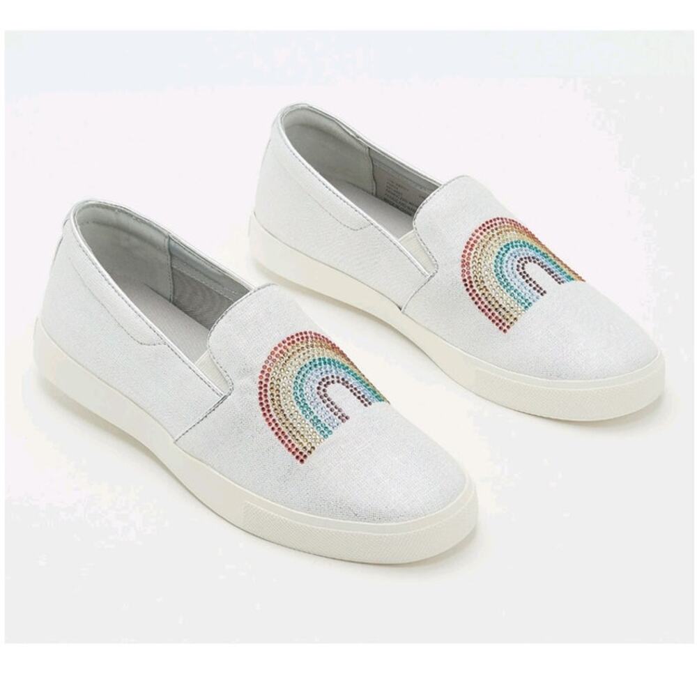 NIB Katy Perry "The Kerry" Rainbow Canvas Slip-On Sneakers, Size 6.5